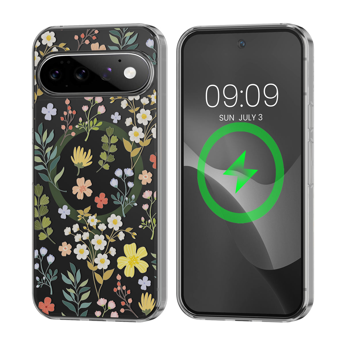 kwmobile kristallklares Hardcase kompatibel mit Google Pixel 11 Pro XL Hülle - kompatibel mit MagSafe - Acryl-Hülle mit TPU Case - Zauberhafte Blumen Gelb  [dsg01]