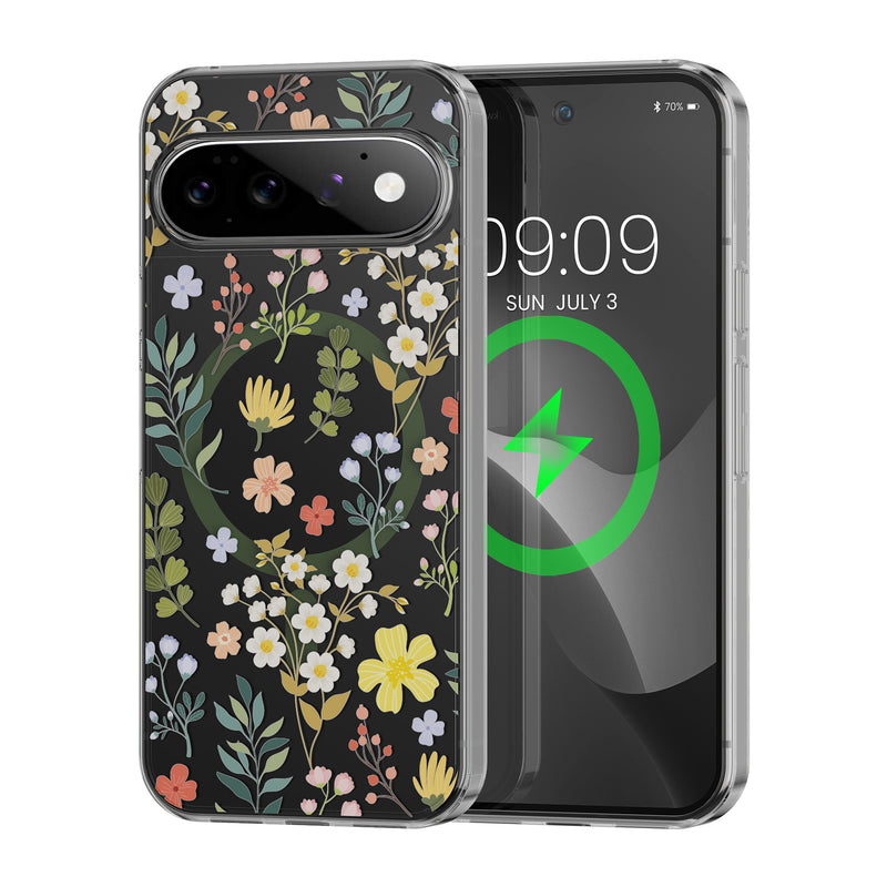 kwmobile kristallklares Hardcase kompatibel mit Google Pixel 11 Pro Hülle - kompatibel mit MagSafe - Acryl-Hülle mit TPU Case - Zauberhafte Blumen Gelb  [dsg01]