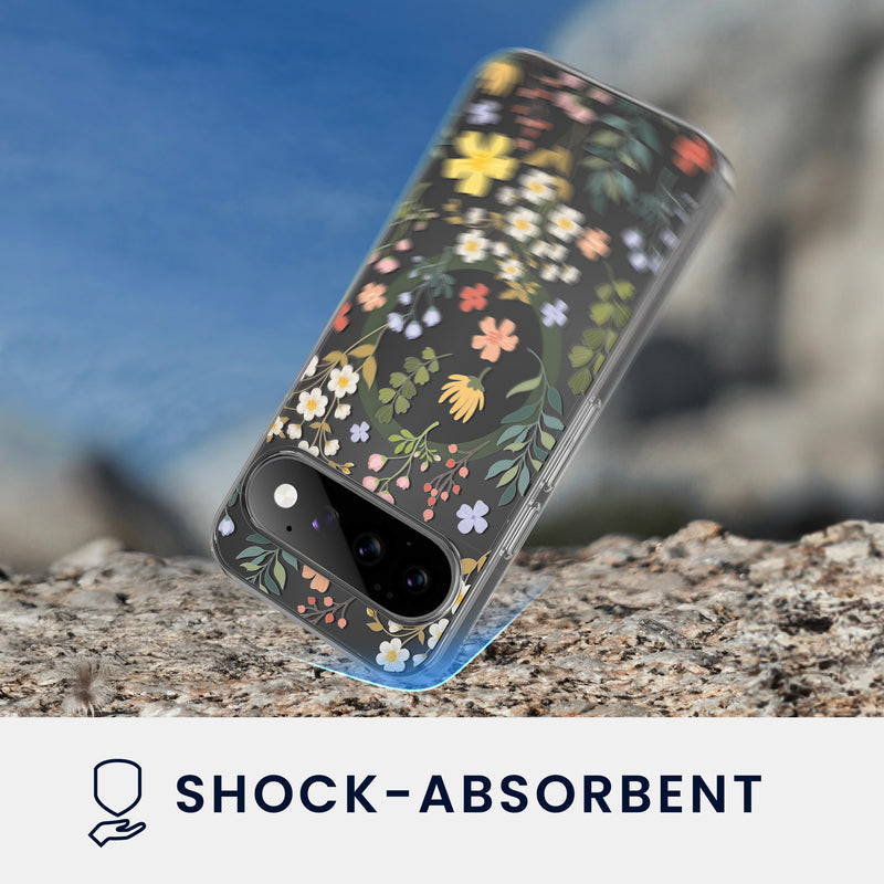 kwmobile kristallklares Hardcase kompatibel mit Google Pixel 11 Pro Hülle - kompatibel mit MagSafe - Acryl-Hülle mit TPU Case - Zauberhafte Blumen Gelb  [dsg01]