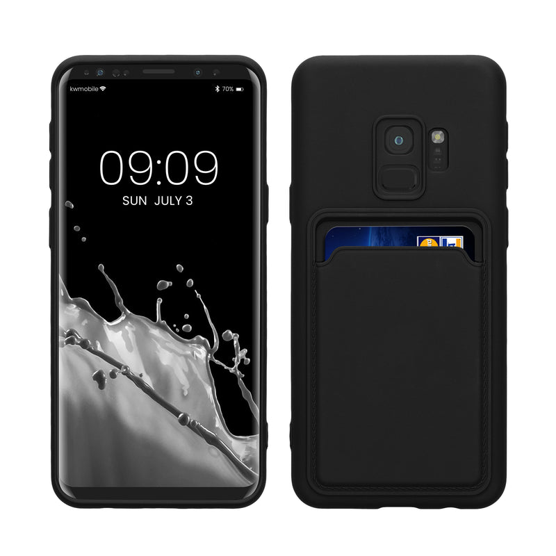 kwmobile Handyhülle für Samsung Galaxy S9 Hülle mit Kartenfach - TPU Case - Kabelloses Laden - Schutzhülle Cover in Schwarz Schwarz  