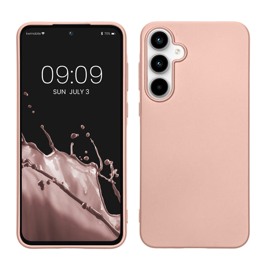 kwmobile Handyhülle für Samsung Galaxy A55 5G Hülle - Silikon Case metallisch schimmernd - Schutzhülle Cover - Metallic Rosegold Metallic Rosegold  