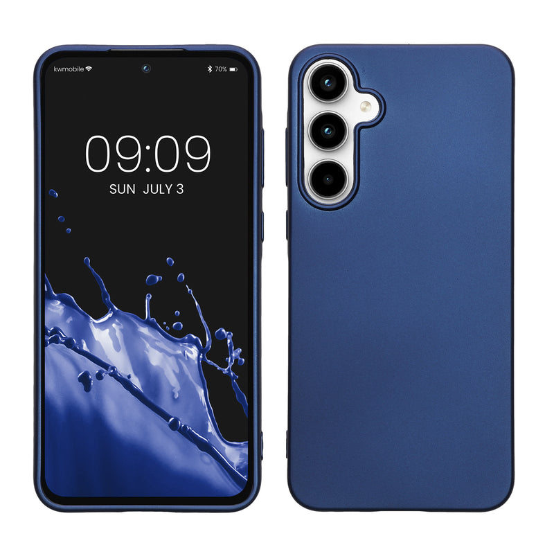 kwmobile Handyhülle für Samsung Galaxy A55 5G Hülle - Silikon Case metallisch schimmernd - Schutzhülle Cover - Metallic Blau Metallic Blau  