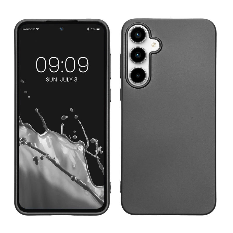 kwmobile Handyhülle für Samsung Galaxy A55 5G Hülle - Silikon Case metallisch schimmernd - Schutzhülle Cover - Metallic Grau Metallic Grau  