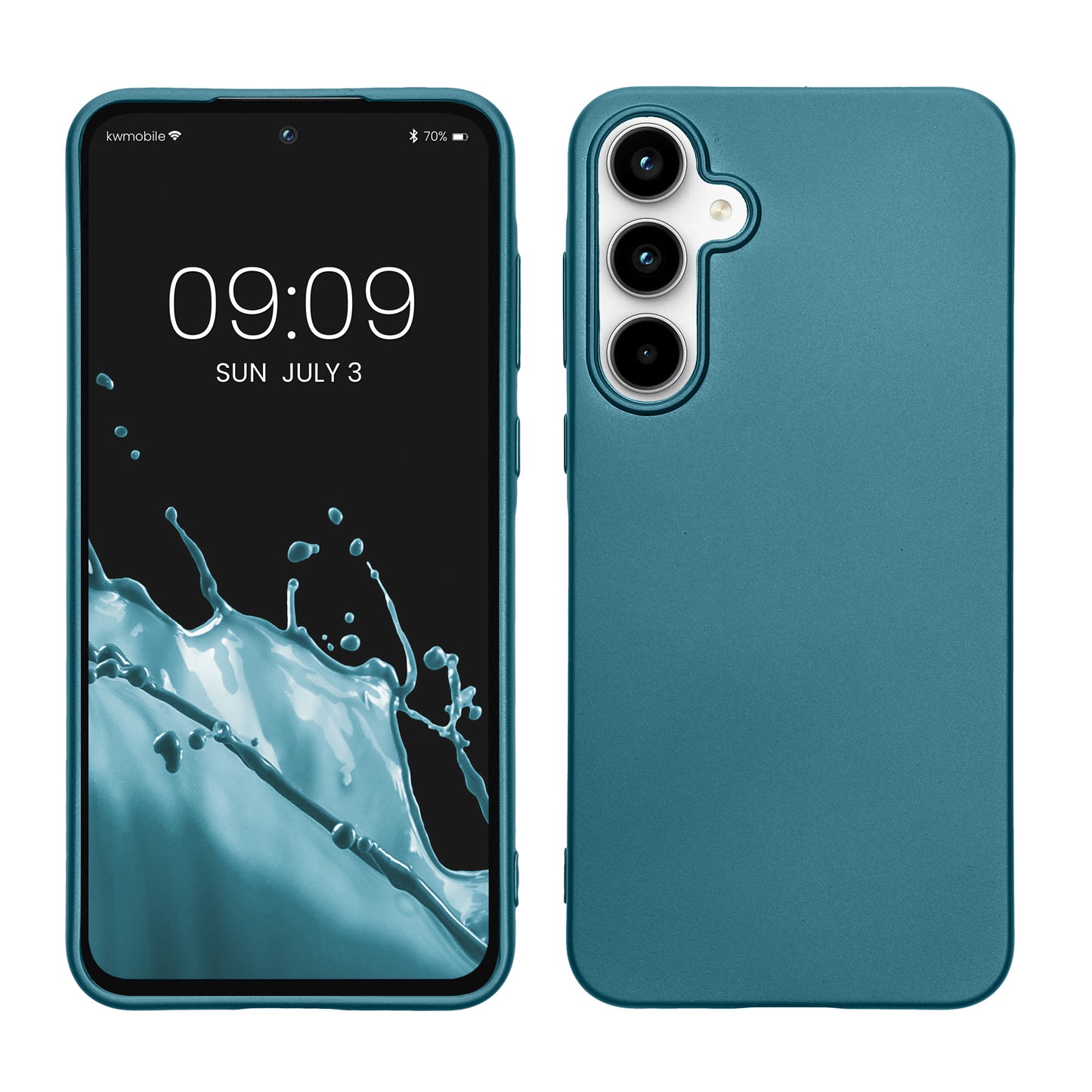 kwmobile Handyhülle für Samsung Galaxy A55 5G Hülle - Silikon Case metallisch schimmernd - Schutzhülle Cover - Metallic Karibikblau Metallic Karibikblau  