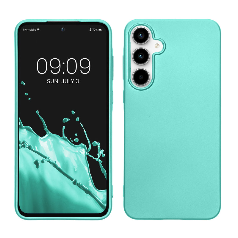 kwmobile Handyhülle für Samsung Galaxy A55 5G Hülle - Silikon Case metallisch schimmernd - Schutzhülle Cover - Metallic Türkis Metallic Türkis  