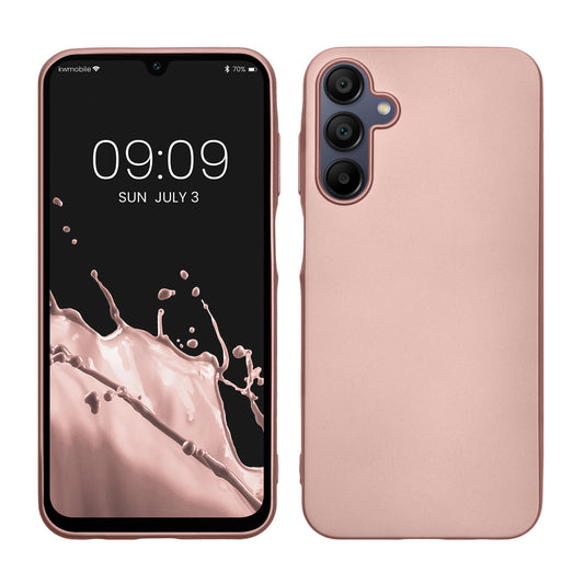 kwmobile Handyhülle für Samsung Galaxy A15 5G Hülle - Silikon Case metallisch schimmernd - Schutzhülle Cover - Metallic Rosegold Metallic Rosegold  