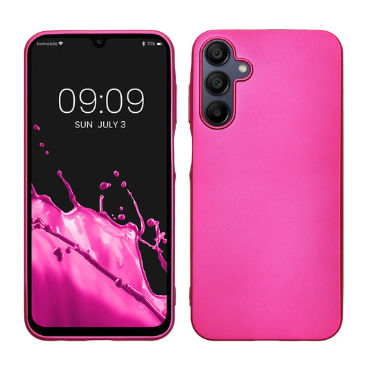 kwmobile Handyhülle für Samsung Galaxy A15 5G Hülle - Silikon Case metallisch schimmernd - Schutzhülle Cover - Metallic Pink Metallic Pink  