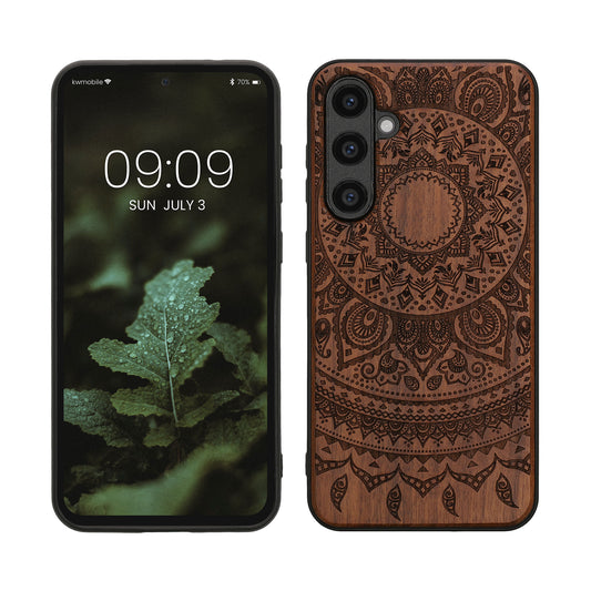 kwmobile Handyhülle für Samsung Galaxy S23 FE Hülle Holz - Case mit TPU Bumper - Stoßfestes Hardcase - Schutzhülle Cover in Dunkelbraun Dunkelbraun  [dsg02]