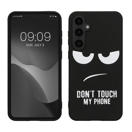 kwmobile Hülle kompatibel mit Samsung Galaxy S23 FE - Handyhülle Silikon Case - Don't touch my Phone Weiß Schwarz Weiß  [dsg01]