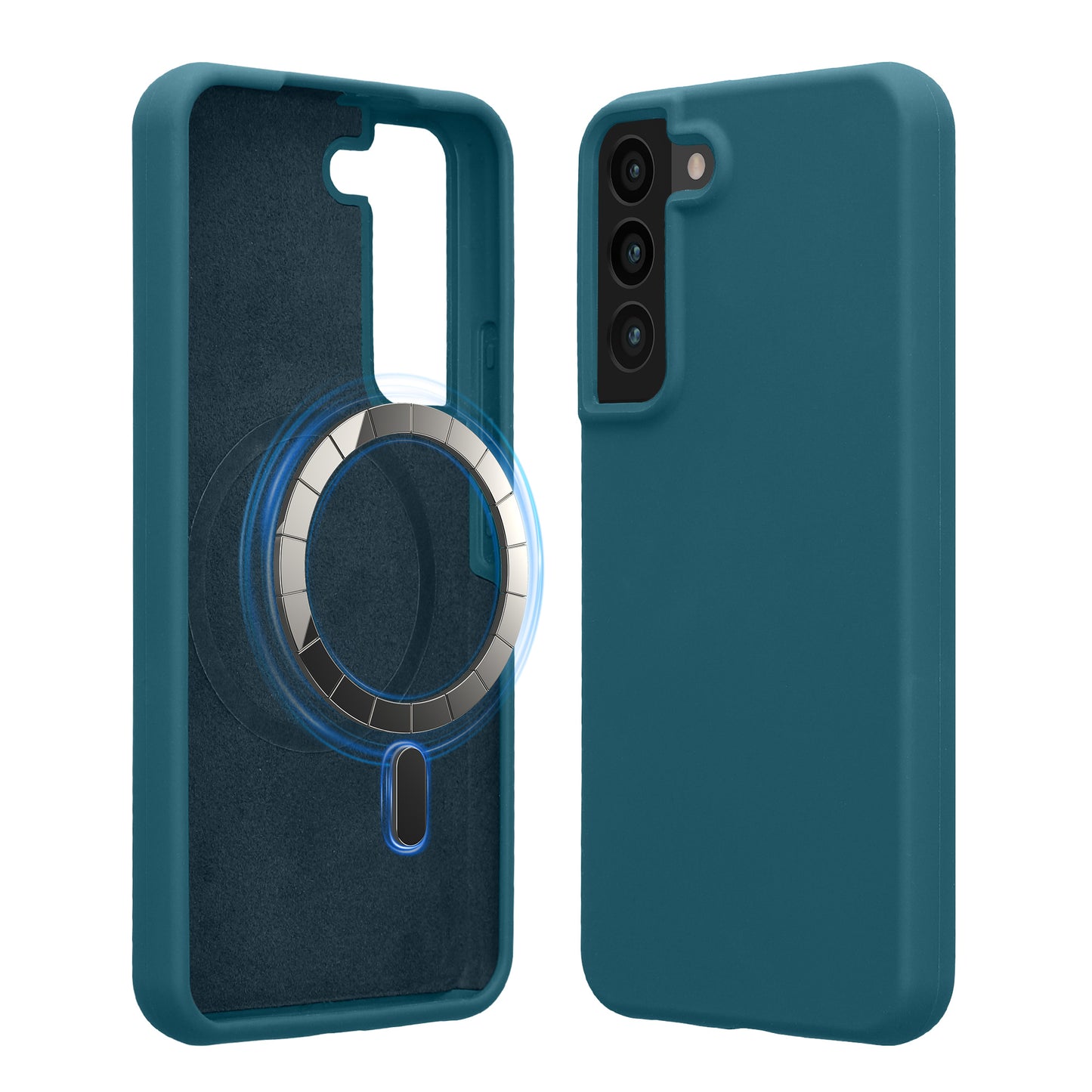 kwmobile Hülle kompatibel mit Samsung Galaxy S22 Hülle - magnetisches Silikon Case kompatibel mit MagSafe - Cover gummiert Petrol matt Petrol matt  