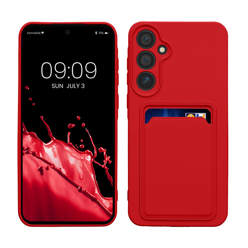 kwmobile Handyhülle für Samsung Galaxy A55 5G Hülle mit Kartenfach - TPU Case - Kabelloses Laden - Schutzhülle Cover in Rot Rot  