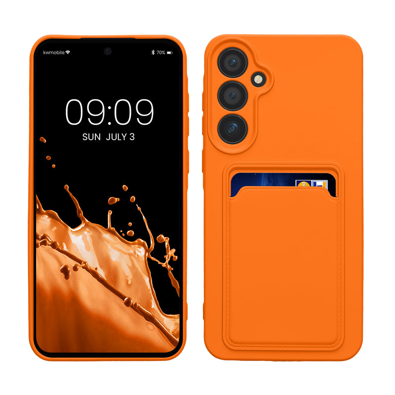 kwmobile Handyhülle für Samsung Galaxy A55 5G Hülle mit Kartenfach - TPU Case - Kabelloses Laden - Schutzhülle Cover in Orange Orange  
