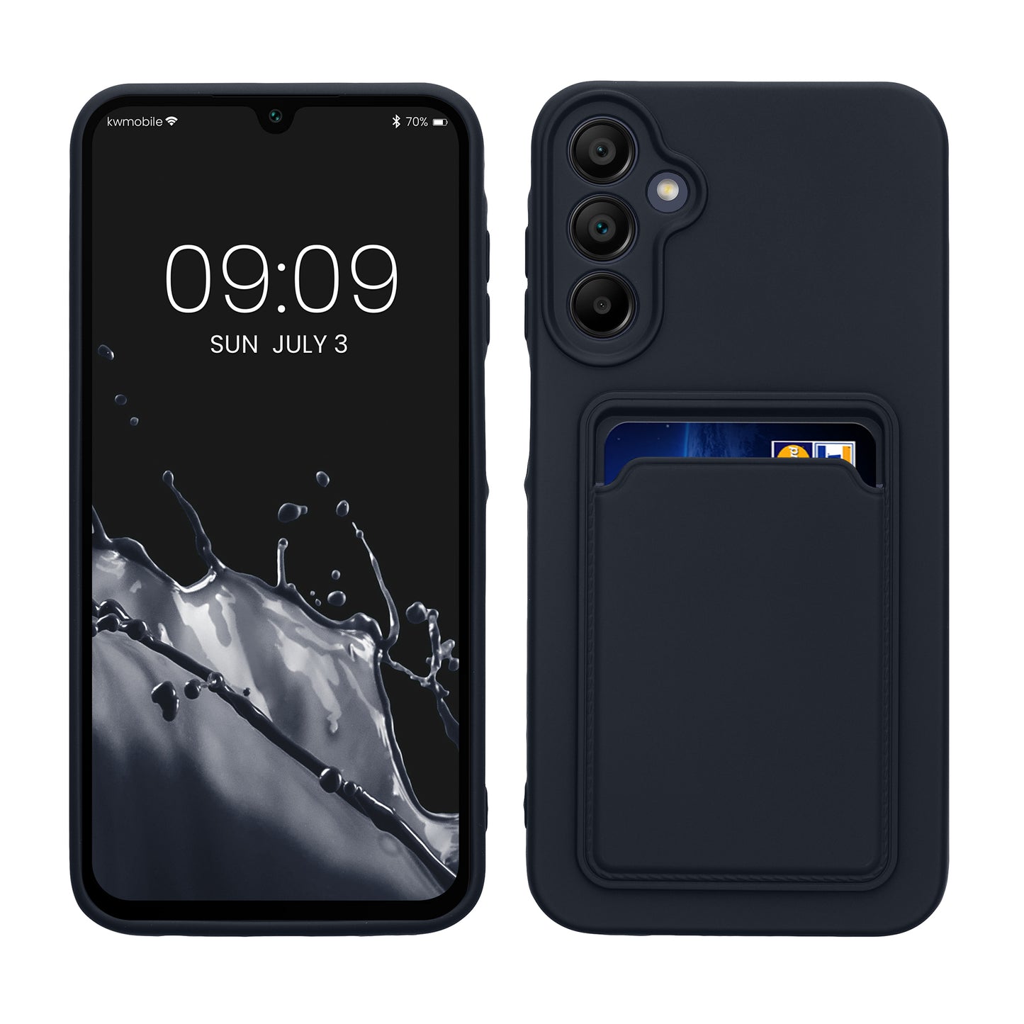 kwmobile Handyhülle für Samsung Galaxy A15 5G Hülle mit Kartenfach - TPU Case - Kabelloses Laden - Schutzhülle Cover in Dunkelblau Dunkelblau  