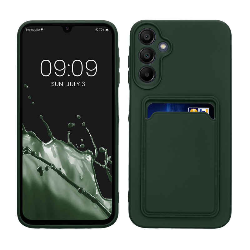 kwmobile Handyhülle für Samsung Galaxy A15 5G Hülle mit Kartenfach - TPU Case - Kabelloses Laden - Schutzhülle Cover in Dunkelgrün Dunkelgrün  