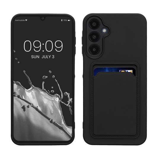 kwmobile Handyhülle für Samsung Galaxy A25 Hülle mit Kartenfach - TPU Case - Kabelloses Laden - Schutzhülle Cover in Schwarz Schwarz  