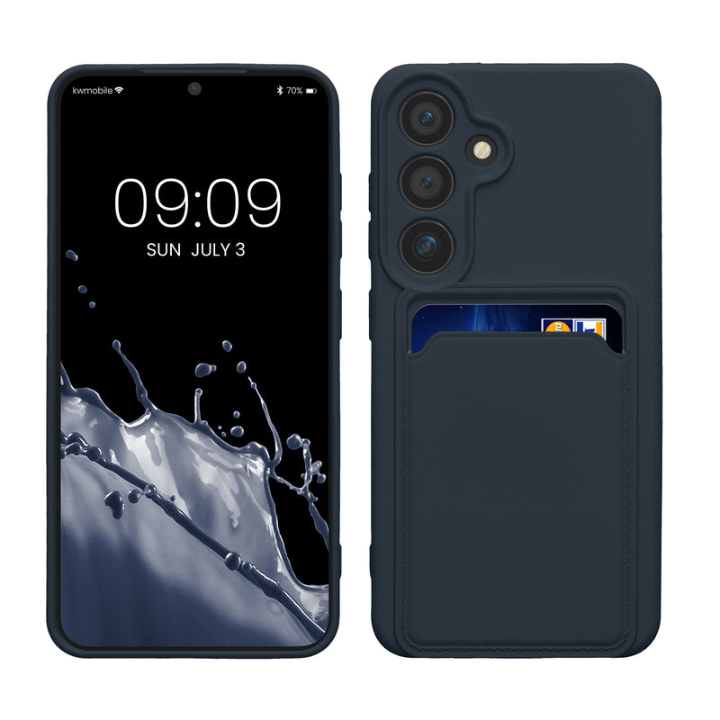 kwmobile Handyhülle für Samsung Galaxy S24 Hülle mit Kartenfach - TPU Case - Kabelloses Laden - Schutzhülle Cover in Dunkelblau Dunkelblau  