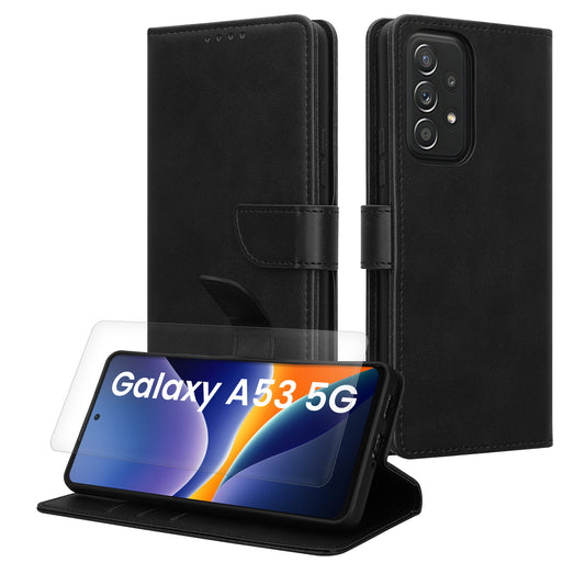 kwmobile Kunstleder Handyhülle kompatibel mit Samsung Galaxy A53 5G Hülle - Brieftaschen Schutzhülle aus PU-Leder mit Displayschutz und RFID-Schutz - Schwarz Schwarz  