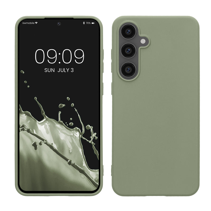 kwmobile Handyhülle für Samsung Galaxy S24 FE Hülle - TPU Case - Kabelloses Laden - Schutzhülle Cover in Graugrün Graugrün  