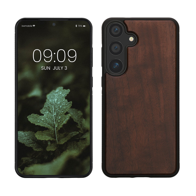 kwmobile Handyhülle für Samsung Galaxy S25 Plus Hülle Holz - Case mit TPU Bumper - Stoßfestes Hardcase - Schutzhülle Cover in Dunkelbraun Dunkelbraun  