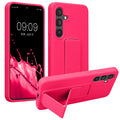 kwmobile Handyhülle für Samsung Galaxy S24 Hülle - TPU Silikon Case mit Fingerhalter und Stand - Schutzhülle Cover in Neon Pink Neon Pink  