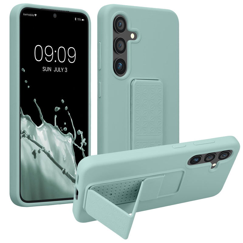 kwmobile Handyhülle für Samsung Galaxy S24 Hülle - TPU Silikon Case mit Fingerhalter und Stand - Schutzhülle Cover in Mintgrün Mintgrün  