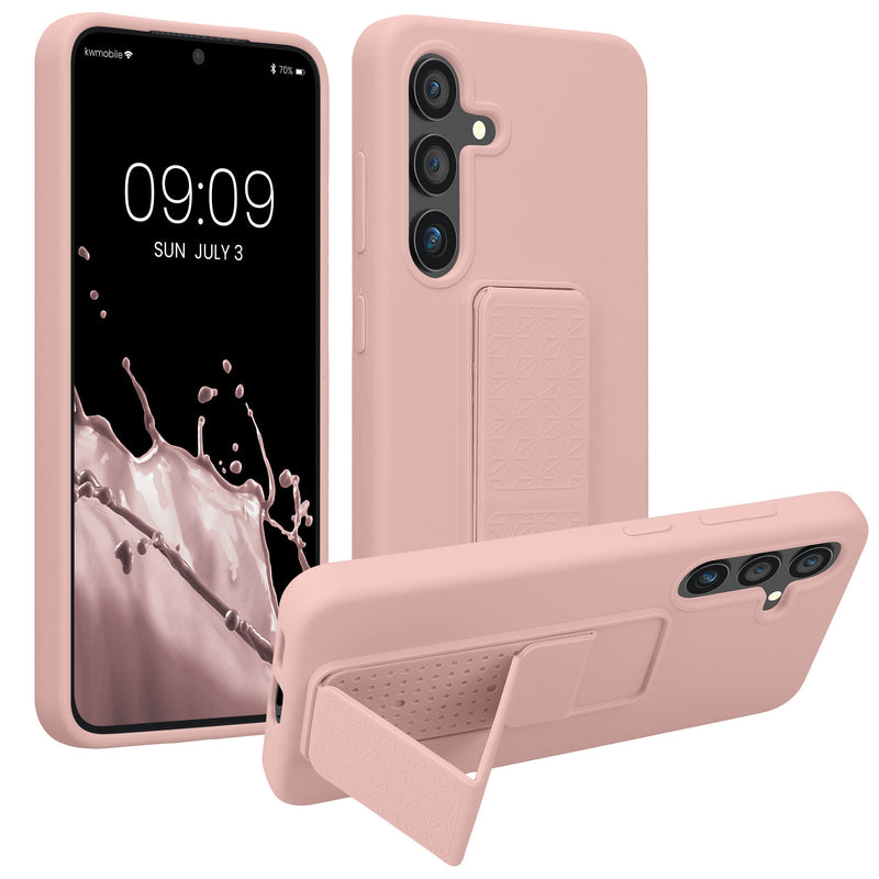 kwmobile Handyhülle für Samsung Galaxy S24 Hülle - TPU Silikon Case mit Fingerhalter und Stand - Schutzhülle Cover in Altrosa Altrosa  