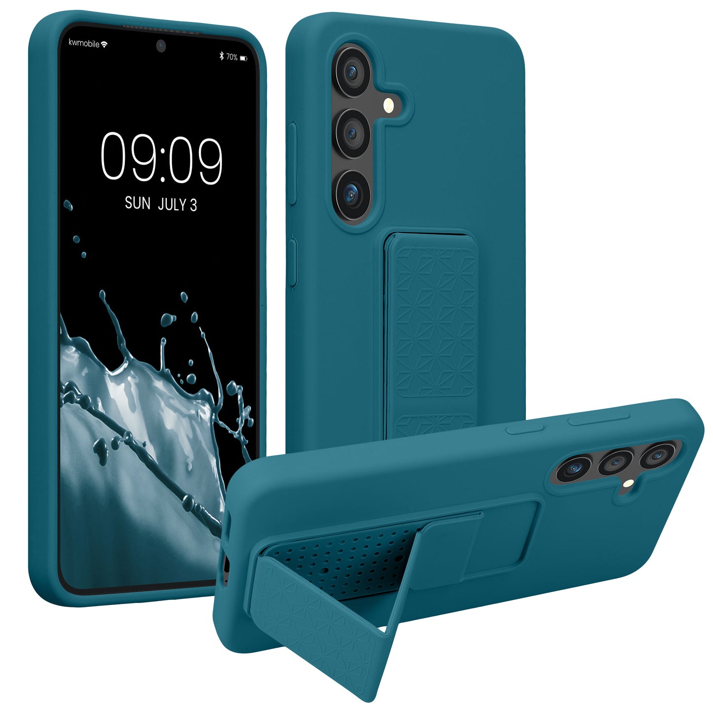 kwmobile Handyhülle für Samsung Galaxy S24 Hülle - TPU Silikon Case mit Fingerhalter und Stand - Schutzhülle Cover in Petrol matt Petrol matt  