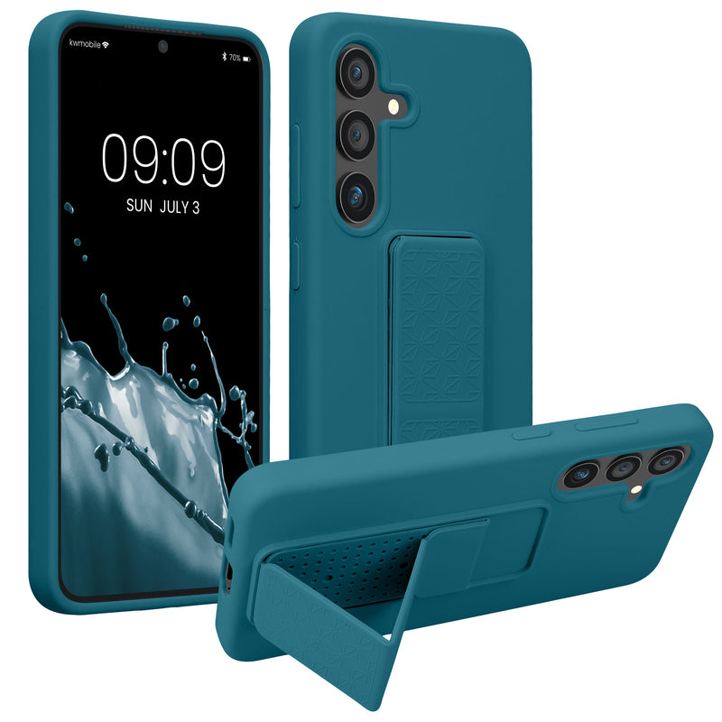 kwmobile Handyhülle für Samsung Galaxy S24 Hülle - TPU Silikon Case mit Fingerhalter und Stand - Schutzhülle Cover in Petrol matt Petrol matt  