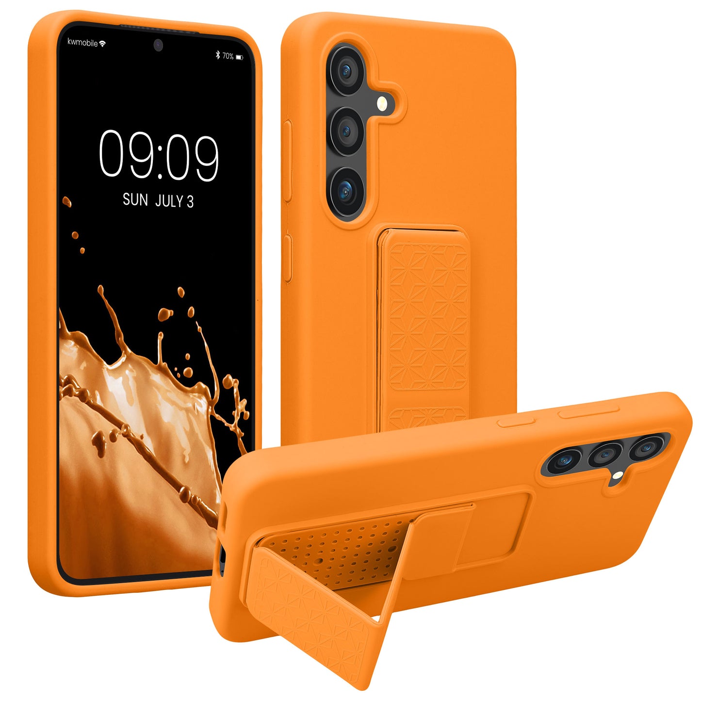 kwmobile Handyhülle für Samsung Galaxy S24 Hülle - TPU Silikon Case mit Fingerhalter und Stand - Schutzhülle Cover in Fruity Orange Fruity Orange  