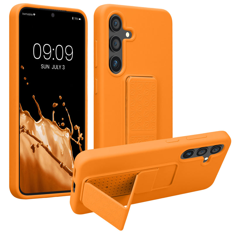 kwmobile Handyhülle für Samsung Galaxy S24 Hülle - TPU Silikon Case mit Fingerhalter und Stand - Schutzhülle Cover in Fruity Orange Fruity Orange  