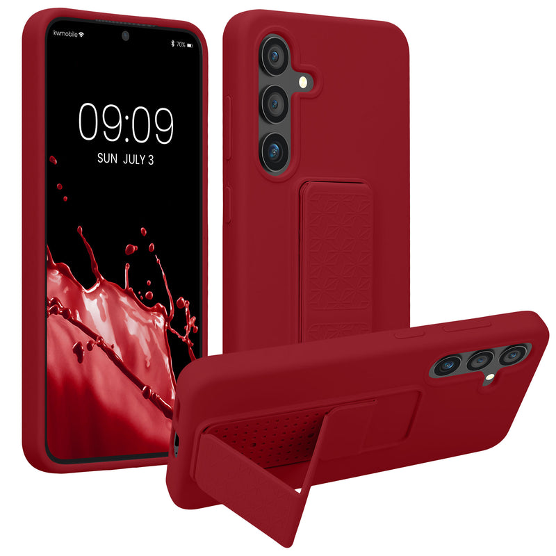 kwmobile Handyhülle für Samsung Galaxy S24 Hülle - TPU Silikon Case mit Fingerhalter und Stand - Schutzhülle Cover in Rhabarber Rot Rhabarber Rot  