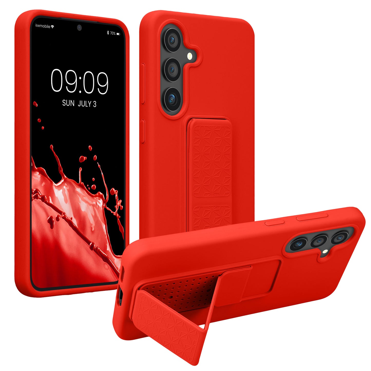 kwmobile Handyhülle für Samsung Galaxy S25 Hülle - TPU Silikon Case mit Fingerhalter und Stand - Schutzhülle Cover in Rot Rot