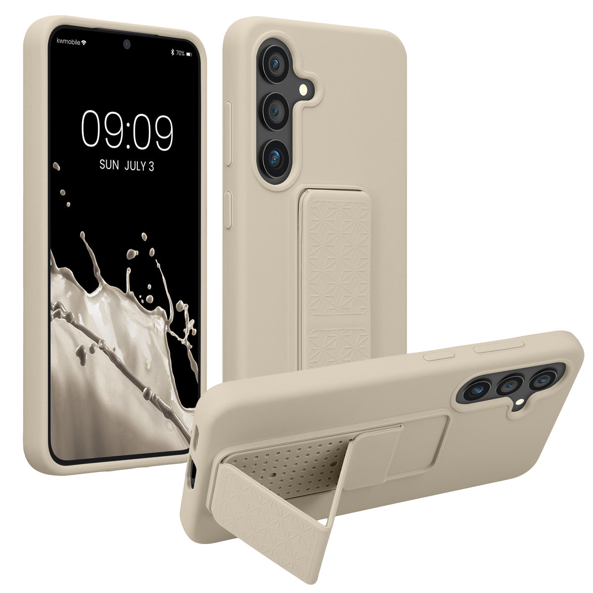 kwmobile Handyhülle für Samsung Galaxy S25 Hülle - TPU Silikon Case mit Fingerhalter und Stand - Schutzhülle Cover in Creme Creme
