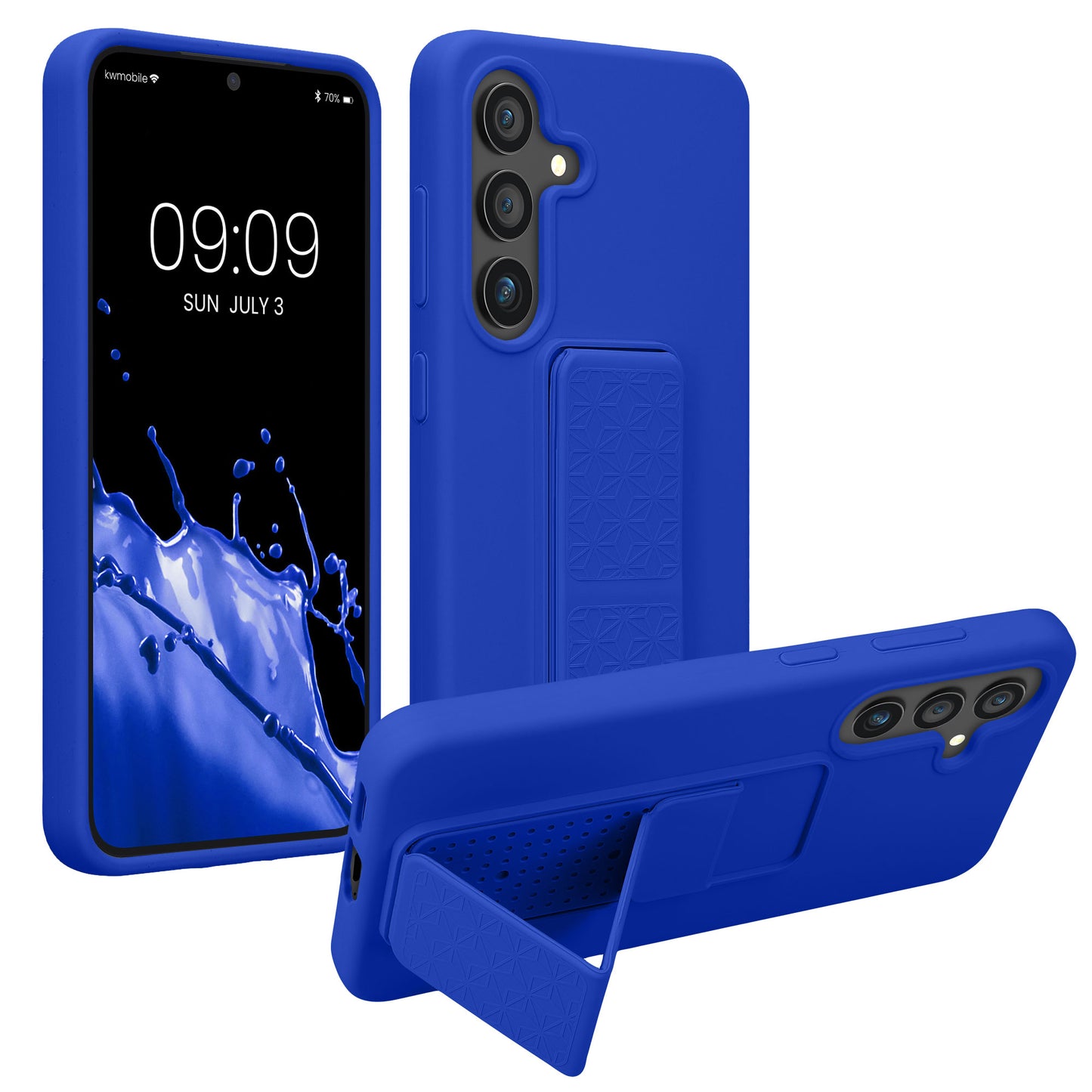 kwmobile Handyhülle für Samsung Galaxy S25 Hülle - TPU Silikon Case mit Fingerhalter und Stand - Schutzhülle Cover in Baltik Blau Baltik Blau