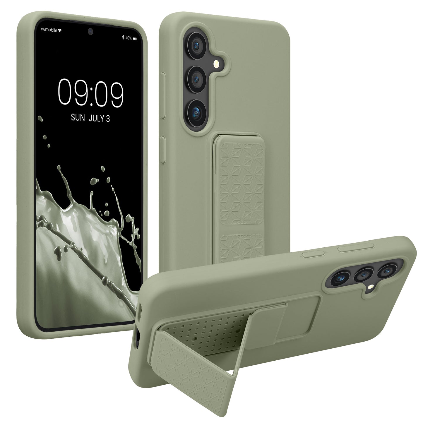 kwmobile Handyhülle für Samsung Galaxy S25 Hülle - TPU Silikon Case mit Fingerhalter und Stand - Schutzhülle Cover in Graugrün Graugrün