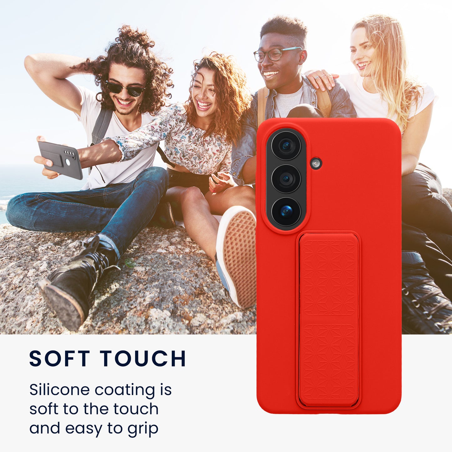 kwmobile Handyhülle für Samsung Galaxy S26 Hülle - TPU Silikon Case mit Fingerhalter und Stand - Schutzhülle Cover in Rot Rot