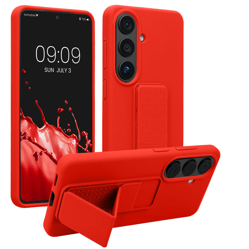 kwmobile Handyhülle für Samsung Galaxy S26 Hülle - TPU Silikon Case mit Fingerhalter und Stand - Schutzhülle Cover in Rot Rot