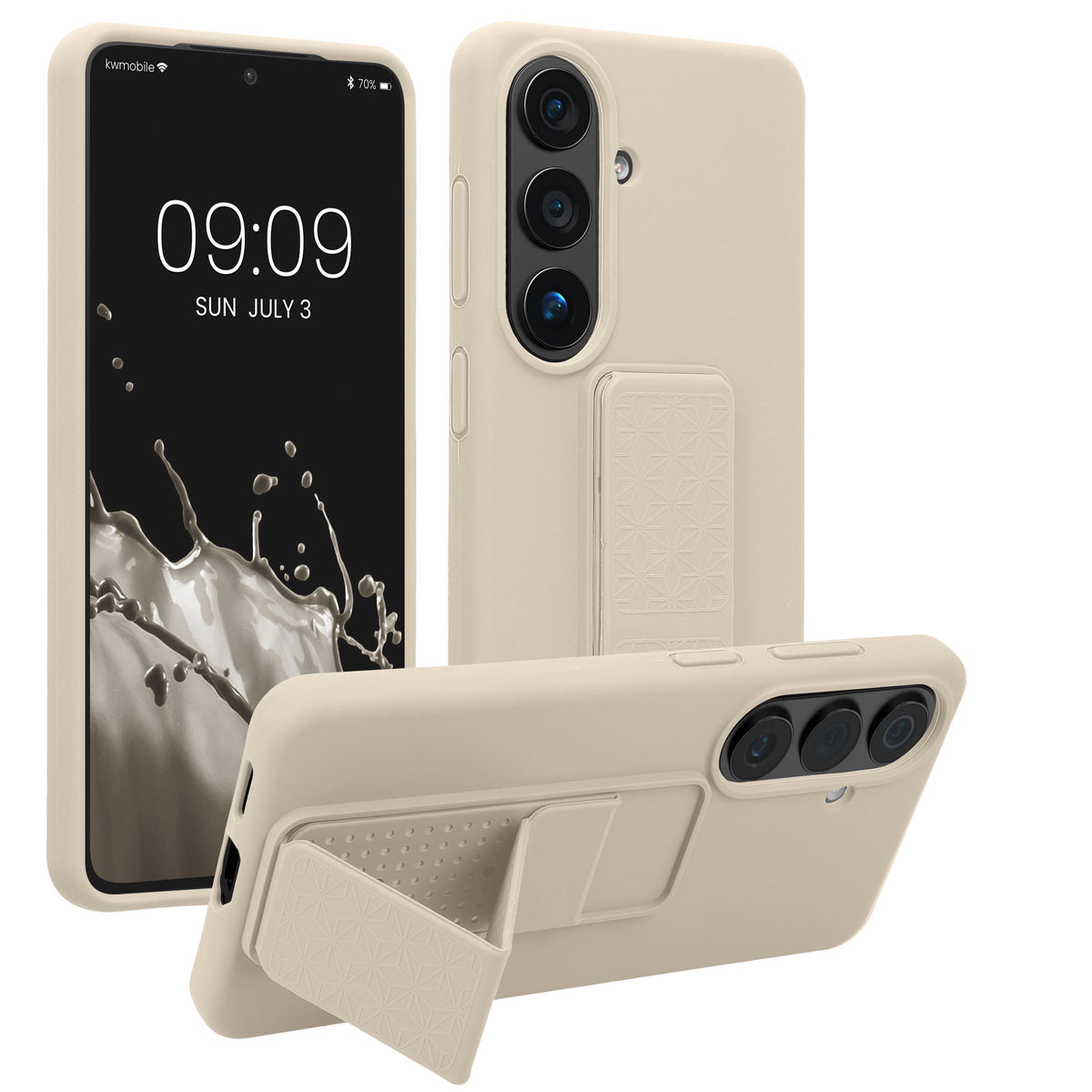 kwmobile Handyhülle für Samsung Galaxy S26 Hülle - TPU Silikon Case mit Fingerhalter und Stand - Schutzhülle Cover in Creme Creme