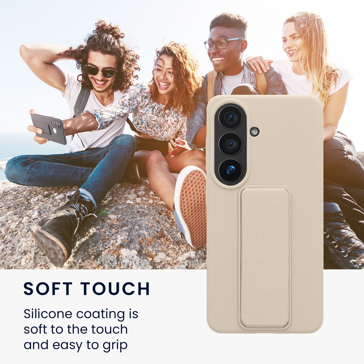 kwmobile Handyhülle für Samsung Galaxy S26 Hülle - TPU Silikon Case mit Fingerhalter und Stand - Schutzhülle Cover in Creme Creme