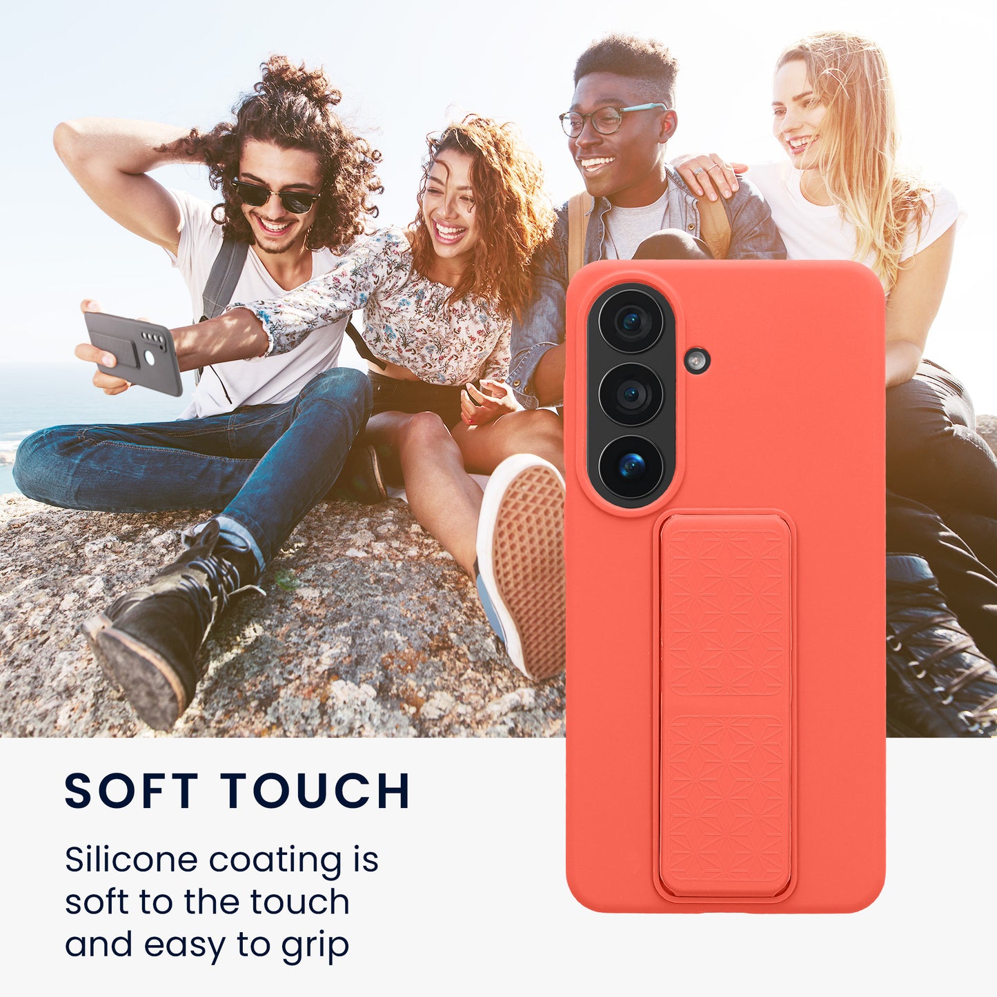 kwmobile Handyhülle für Samsung Galaxy S26 Hülle - TPU Silikon Case mit Fingerhalter und Stand - Schutzhülle Cover in Koralle Koralle
