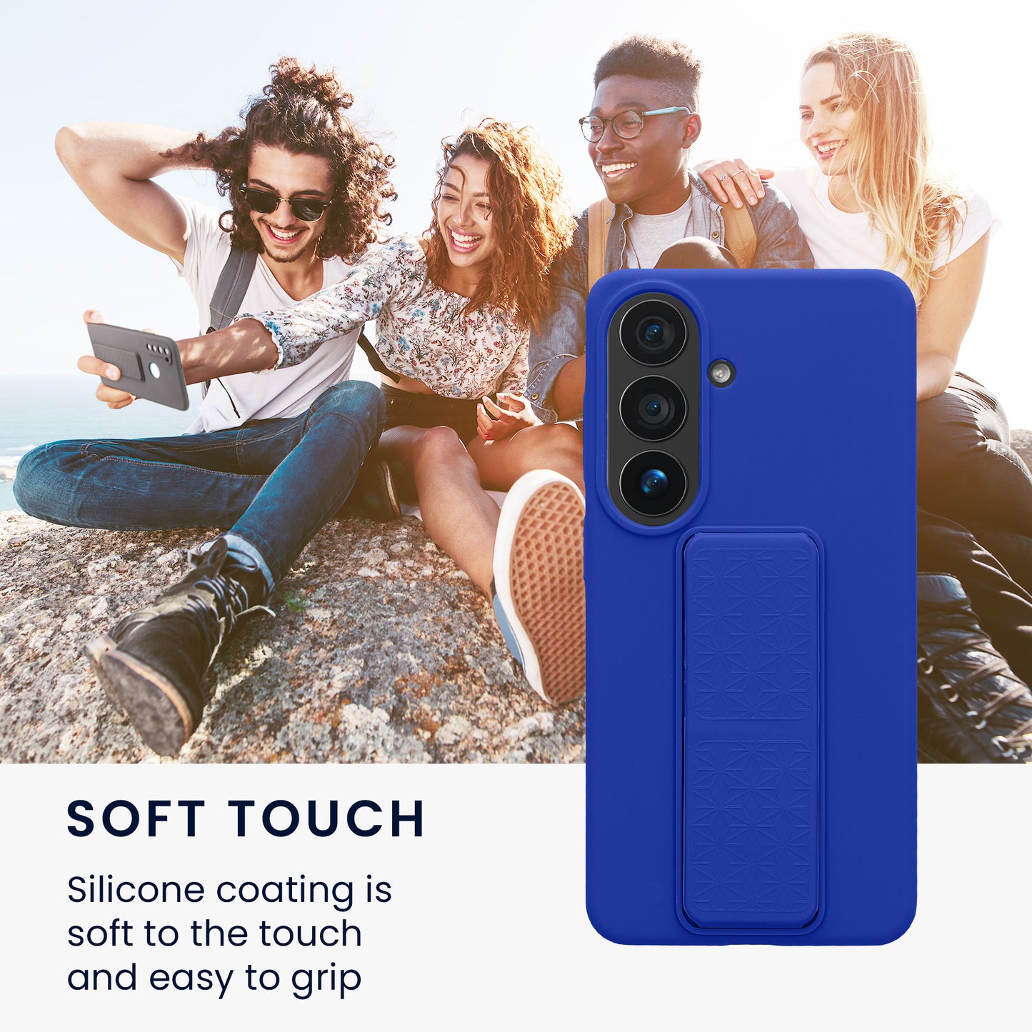 kwmobile Handyhülle für Samsung Galaxy S26 Hülle - TPU Silikon Case mit Fingerhalter und Stand - Schutzhülle Cover in Baltik Blau Baltik Blau