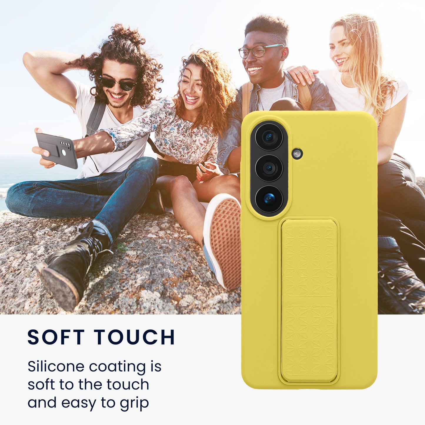 kwmobile Handyhülle für Samsung Galaxy S26 Hülle - TPU Silikon Case mit Fingerhalter und Stand - Schutzhülle Cover in Strahlend Gelb Strahlend Gelb