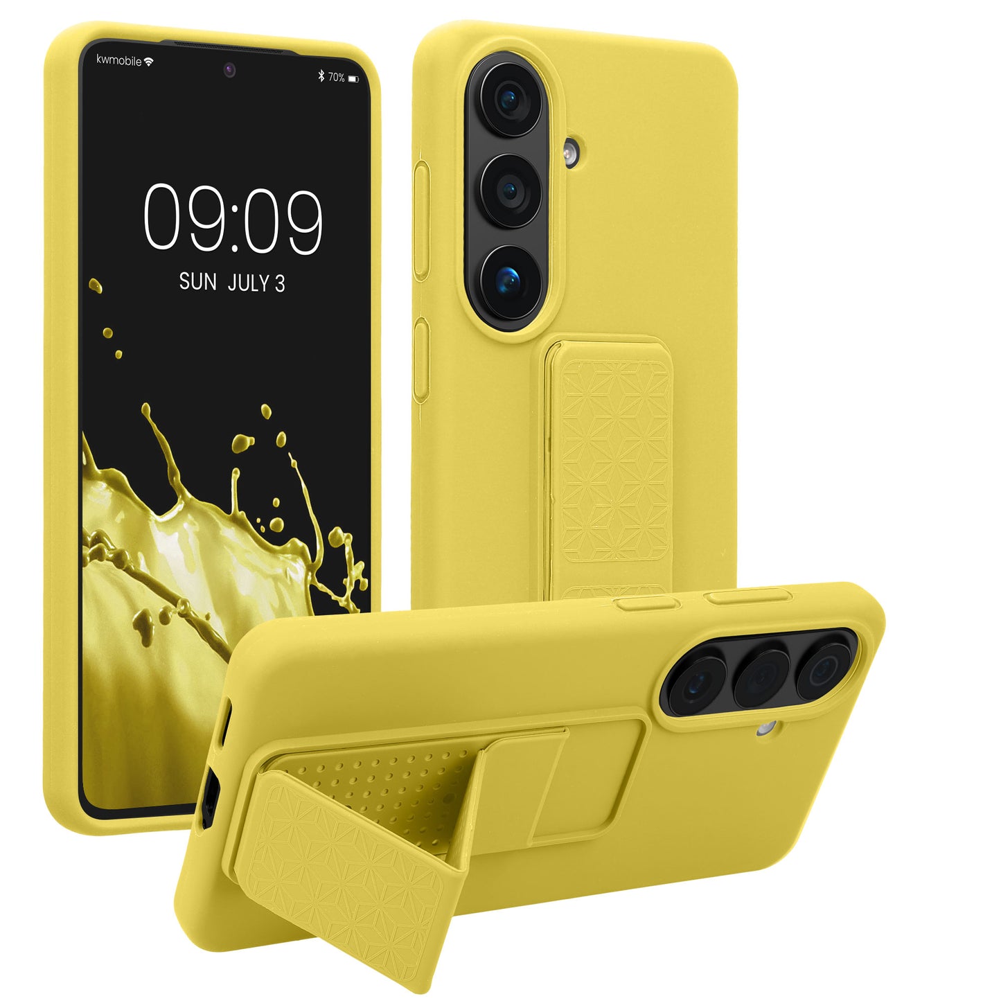 kwmobile Handyhülle für Samsung Galaxy S26 Hülle - TPU Silikon Case mit Fingerhalter und Stand - Schutzhülle Cover in Strahlend Gelb Strahlend Gelb