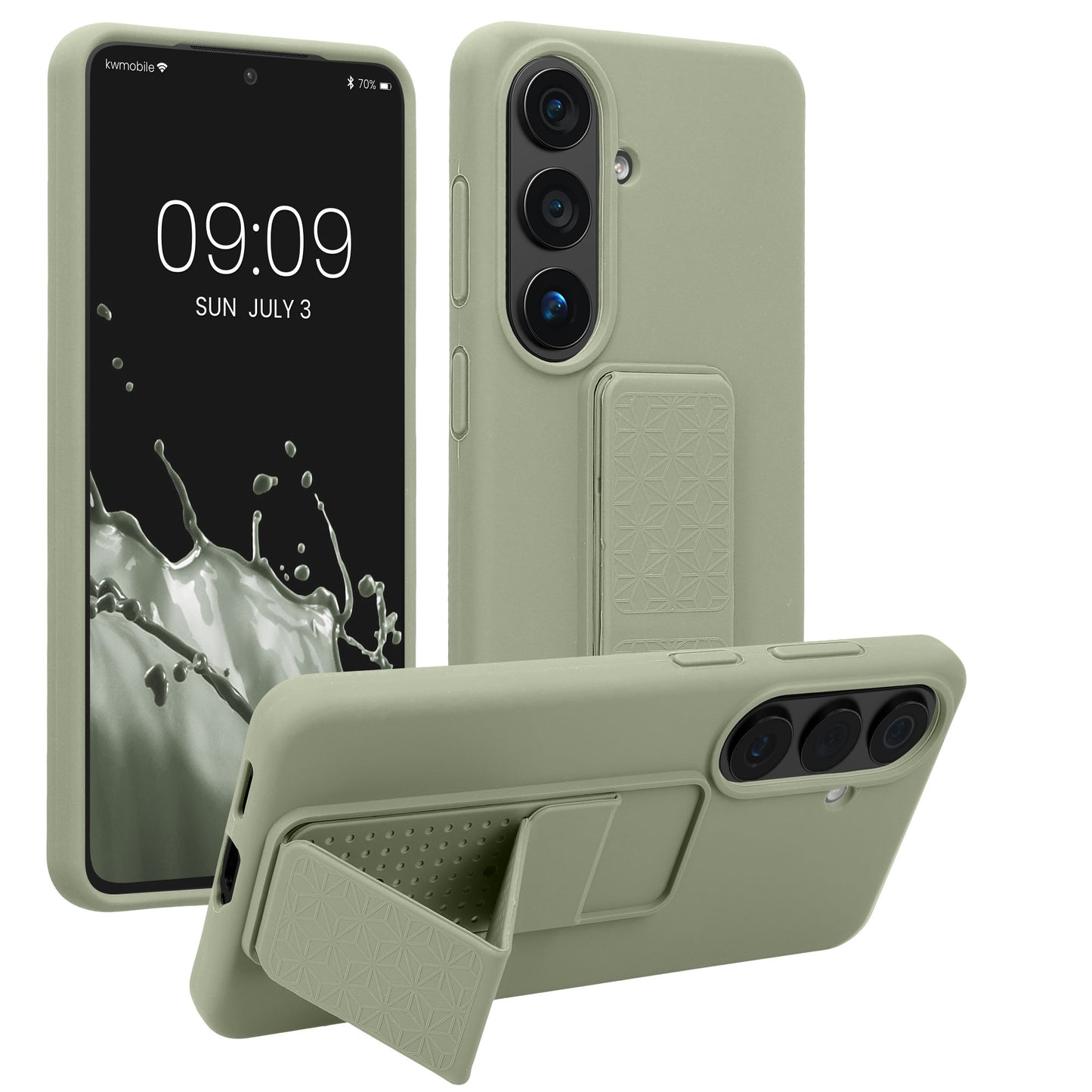 kwmobile Handyhülle für Samsung Galaxy S26 Hülle - TPU Silikon Case mit Fingerhalter und Stand - Schutzhülle Cover in Graugrün Graugrün
