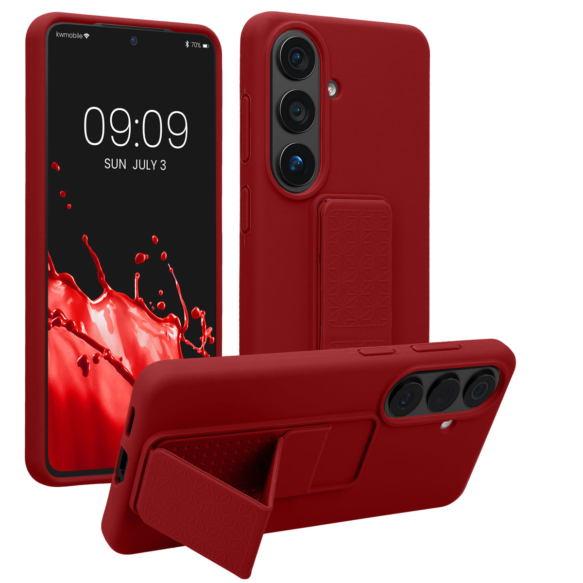 kwmobile Handyhülle für Samsung Galaxy S26 Hülle - TPU Silikon Case mit Fingerhalter und Stand - Schutzhülle Cover in Rhabarber Rot Rhabarber Rot
