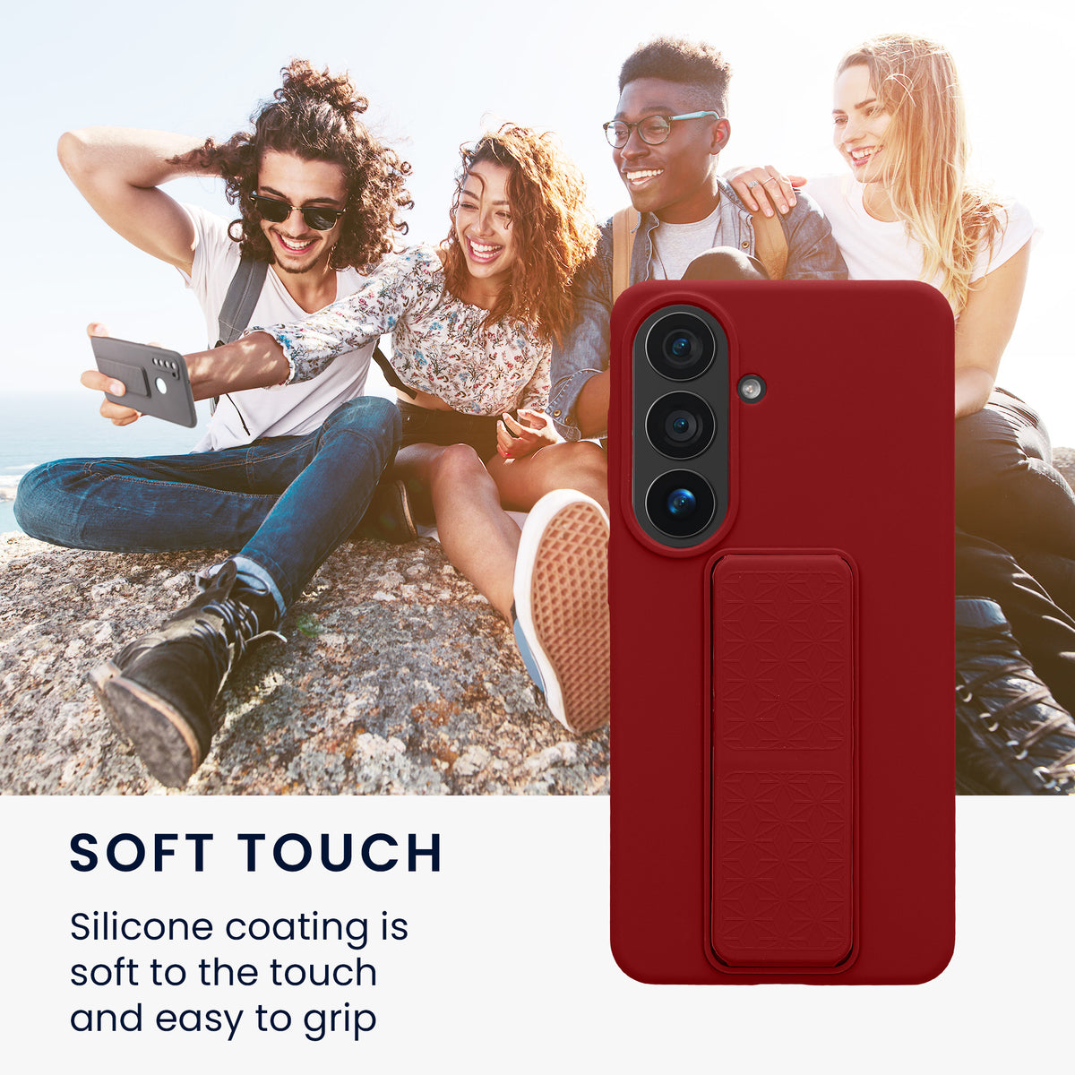 kwmobile Handyhülle für Samsung Galaxy S26 Hülle - TPU Silikon Case mit Fingerhalter und Stand - Schutzhülle Cover in Rhabarber Rot Rhabarber Rot