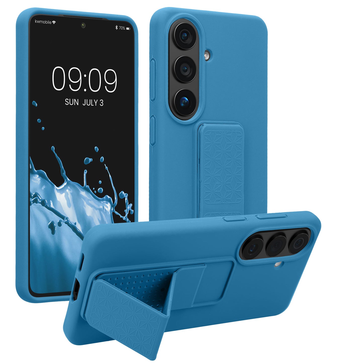 kwmobile Handyhülle für Samsung Galaxy S26 Hülle - TPU Silikon Case mit Fingerhalter und Stand - Schutzhülle Cover in Karibikblau Karibikblau