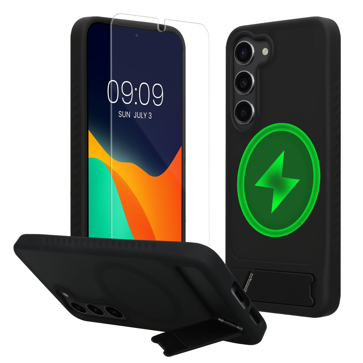 Samsung Galaxy S23 Handyhülle mit MagSafe mit Ständer + Schutzglas Schwarz KWM000022BE001C