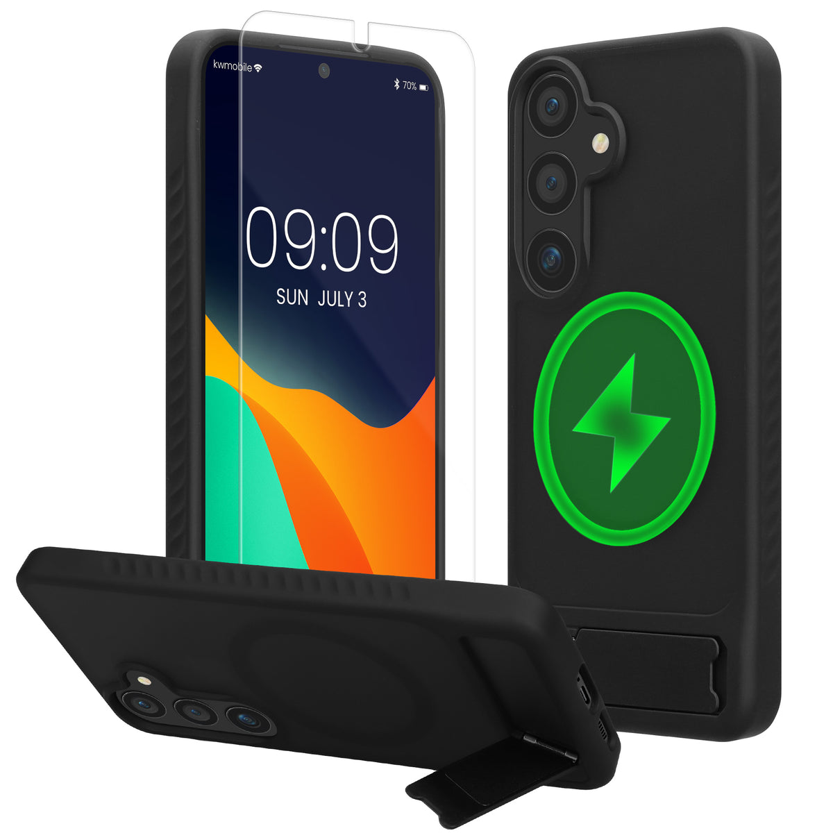 Samsung Galaxy S24 Handyhülle mit MagSafe mit Ständer + Schutzglas Schwarz KWM000022BF001C
