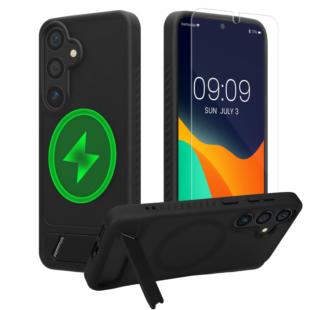 Samsung Galaxy S25 Handyhülle mit MagSafe mit Ständer + Schutzglas Schwarz